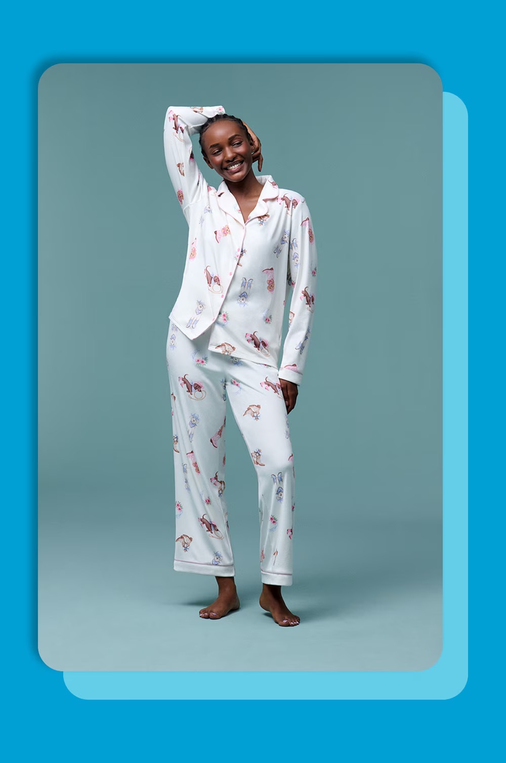 Woman wearing a Boyfriend Pajamas